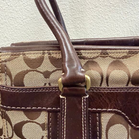 Coach Hampton Turnlock Shoulder Handbag w/Signature Brown Leather Canvas 15”x11” - Picture 7 of 16